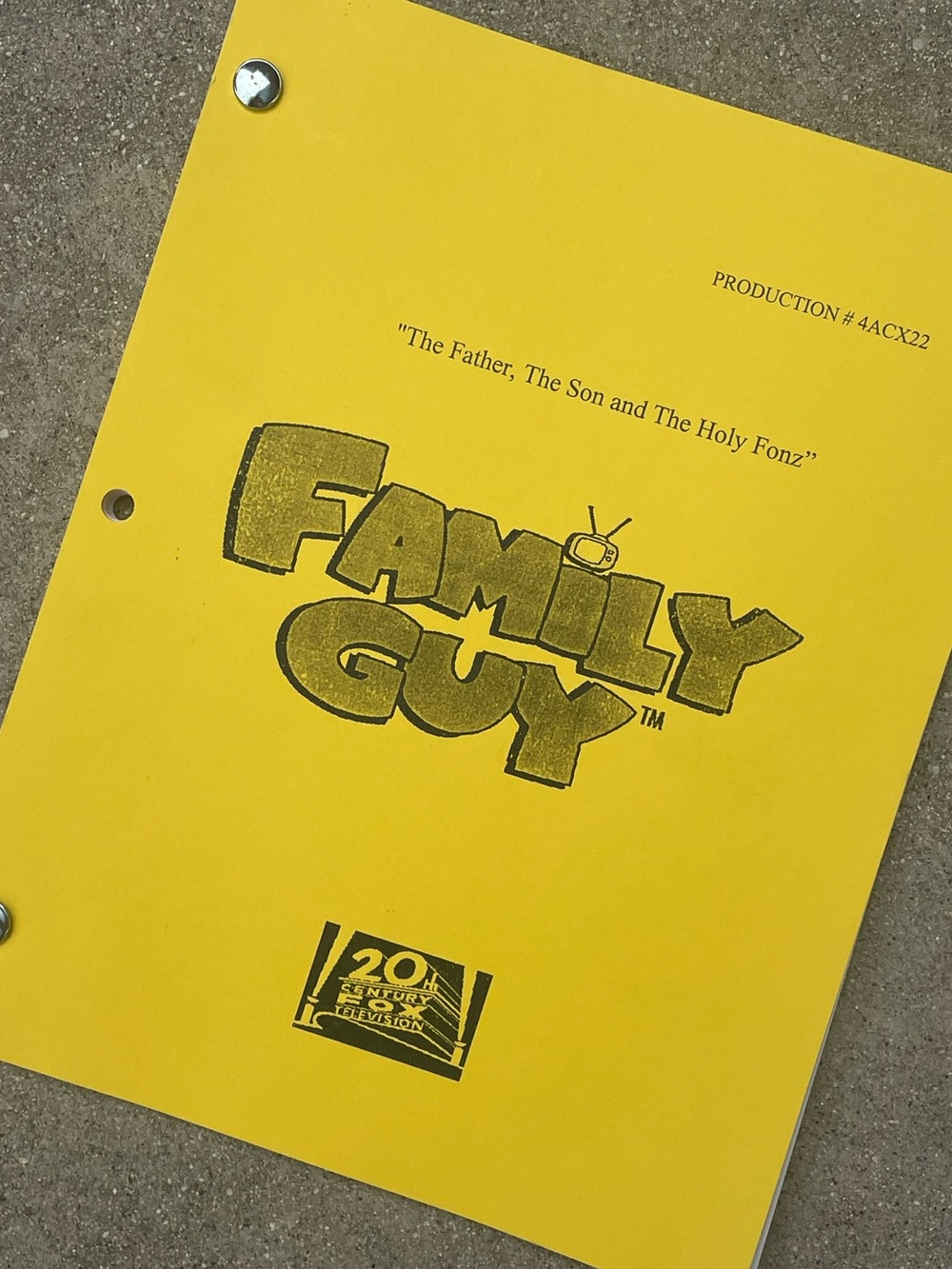 Family Guy 2005 Production Used Table Draft Script The Father Son & Holy Fonz